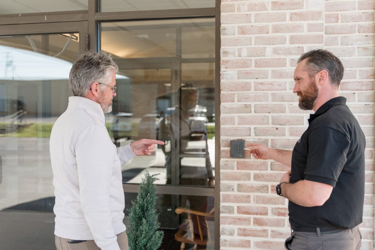 Security professionals conducting an on-site physical security assessment