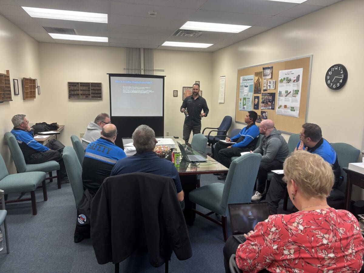 Instructor leading campus public safety training session