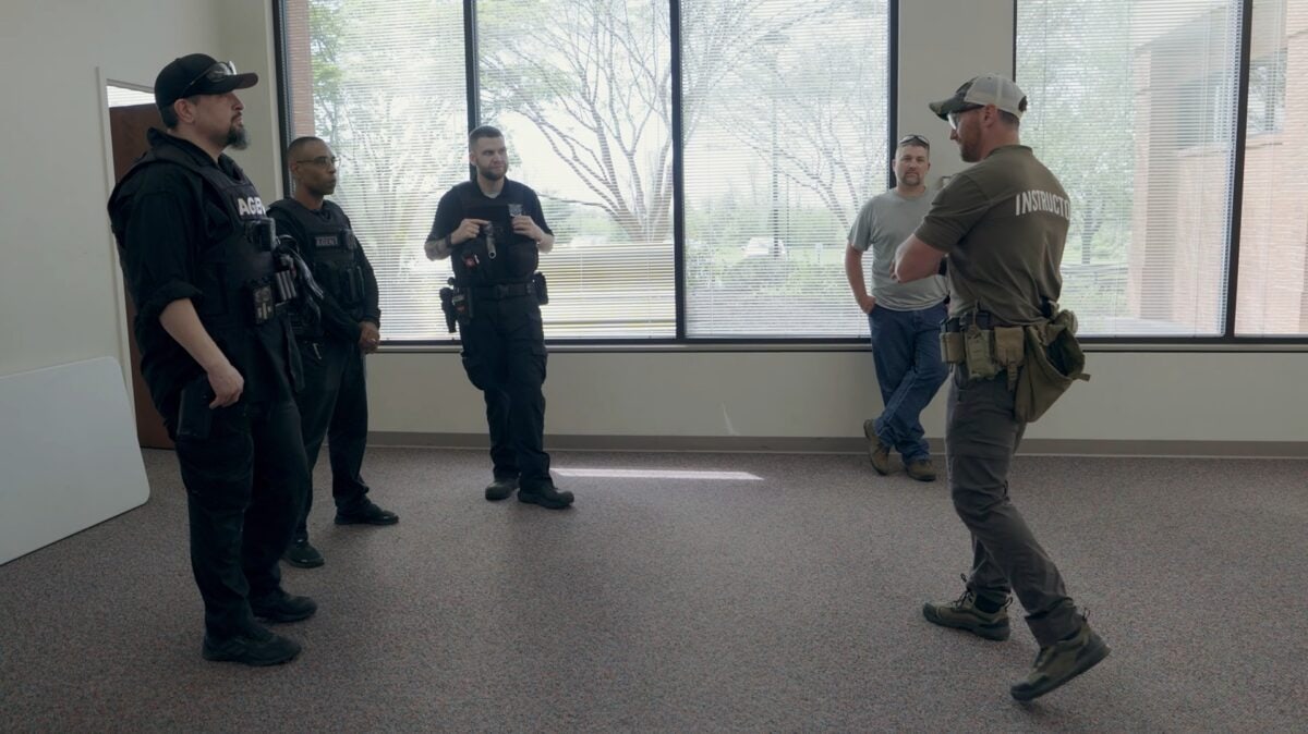 Instructor leading emergency response training for campus safety personnel