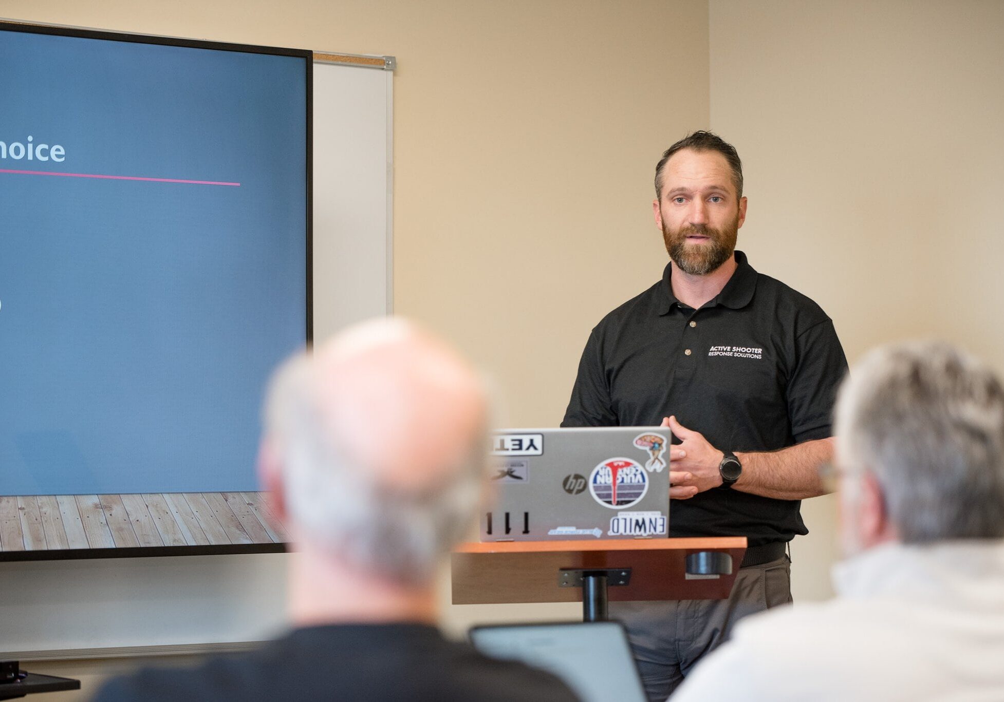 Church security training instructor presenting to a safety team